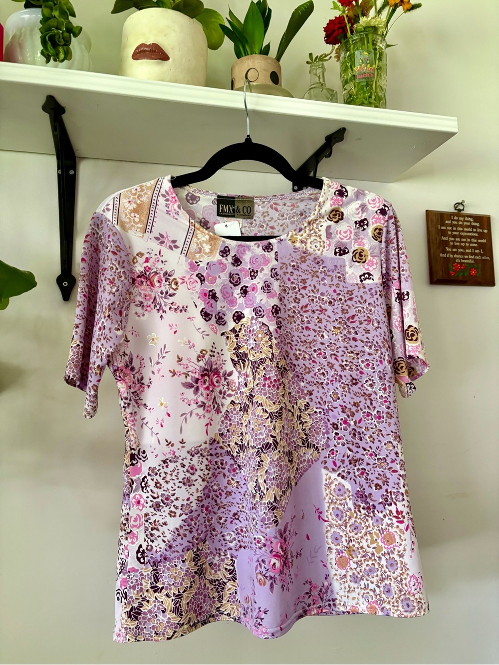 Lavender Floral Patchwork Short Sleeve Top